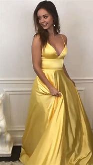 Image result for Yellow Satin Prom Dress