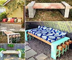 Image result for DIY Cinder Block and Wood Garden Bench