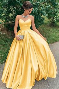 Image result for Yellow Satin Prom Dress