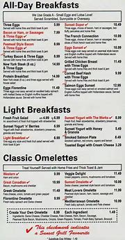 Image result for Sunset Grill Menu with Prices