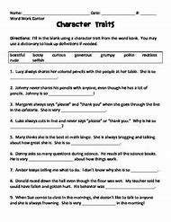 Image result for Character Traits Worksheet 3rd Grade