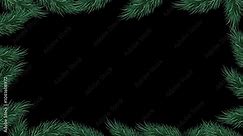 Christmas pine tree leaf border design frame with copy space, transparent background, motion graphic