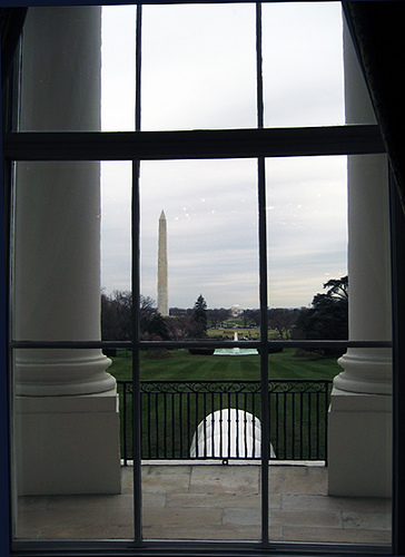 The view of the mall from the inside of the White House