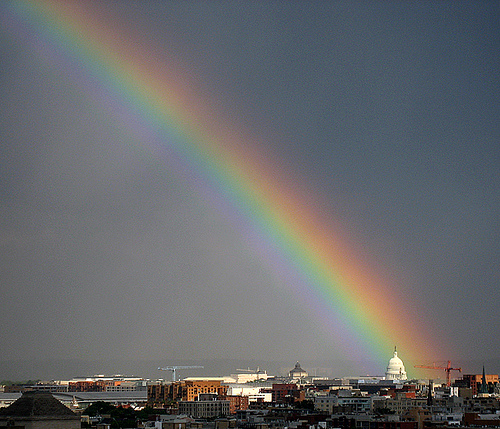 Rainbow hitting the US Capitol building