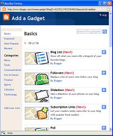 Blogger - Add a Gadget Window