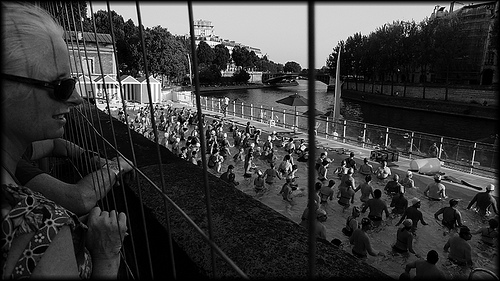 Outdoor pool at Paris Plage during the 95 degree heat