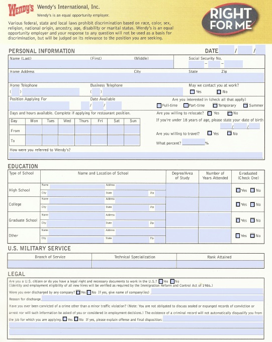 Wendyâ€™s Job Application â€“ Adobe PDF