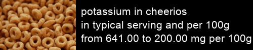 potassium in cheerios information and values per serving and 100g