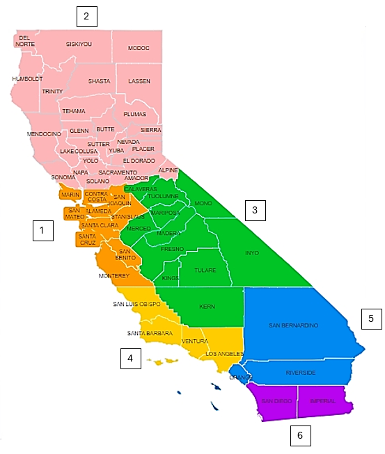 map of california showing regions covered by district offices.