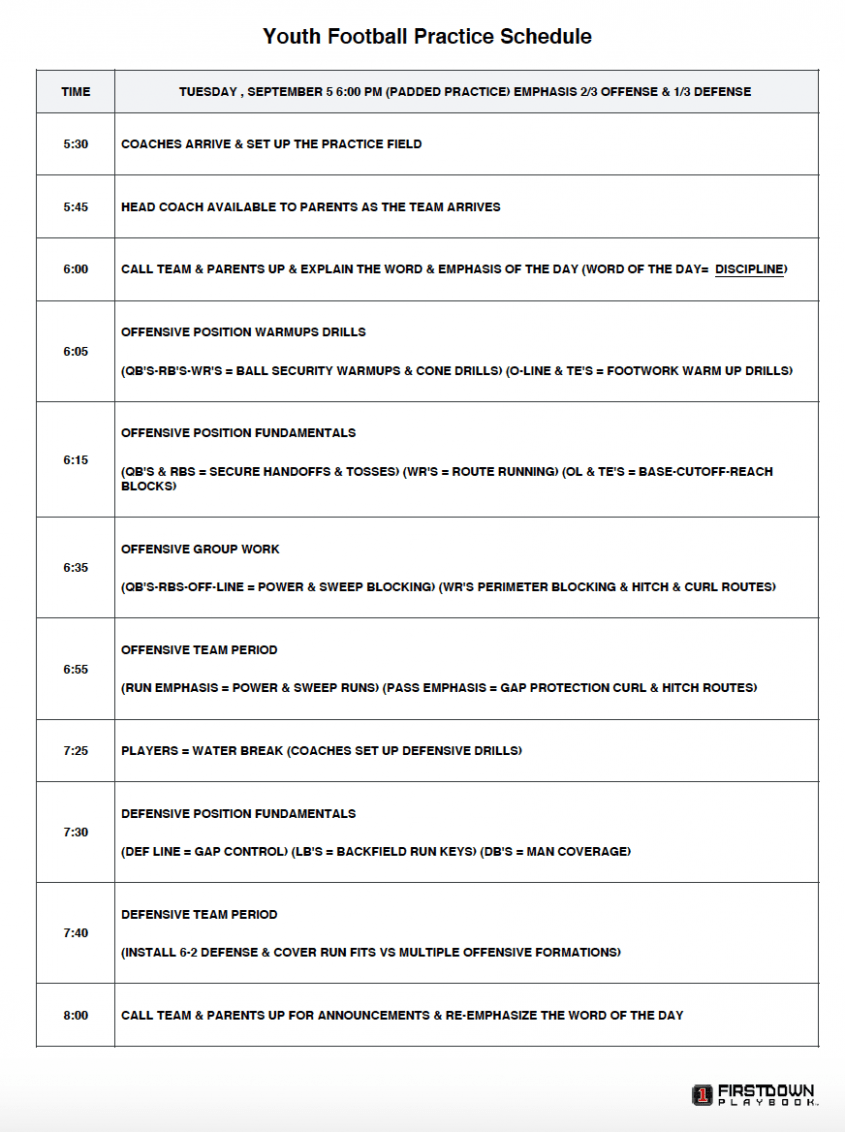 Printable High School Football Practice Schedule Template PDF