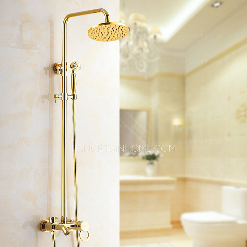 Antique Gold Exposed Brass Wall Mount Shower Faucet