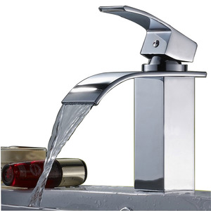 Cybelte Modern Bent Square Shaped Waterfall Spout Bathroom Sink Faucet