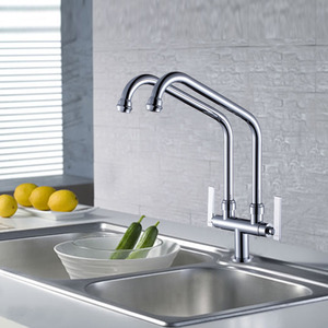 Designed Bridge Kitchen Faucet Of Two Pipe Cold Only