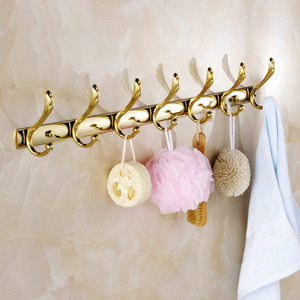 Swing Shaped 7-Hooks Polished Brass Bathroom Robe Hooks