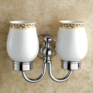 European Style Double Cup Ceramic Wall Mounted Toothbrush Holder