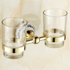 Glass Polished Brass Double Cup Wall Mounted Toothbrush Holder