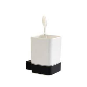 Square Shaped Black Ceramic Wall Mount Toothbrush Holder