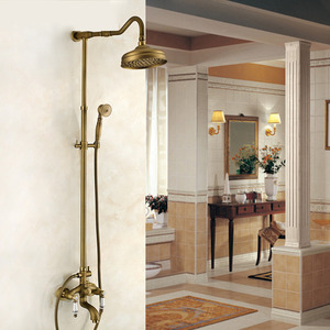 Antique Brass Lotus Top Shower Faucet System With Hand Shower