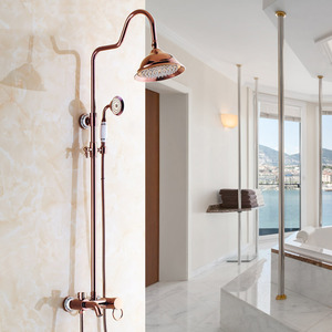 Retro Rose Gold Ceramic Outside Top And Hand Shower Faucets