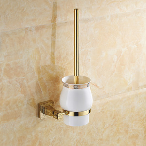 High End Gold Brass Ceramic Toilet Brush Holder