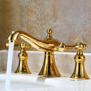 Designer Two Handles Polished Brass Gold Bathroom Faucet