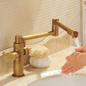 Golden Pot Filler Faucets Double Handles Folding 