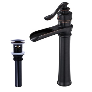 Waterfall Spout Oil Rubbed Bronze Bathroom Faucet Deck Mounted Vessel Sink Single Lever Handle Commercial Basin Mixer Tap Faucet One Hole