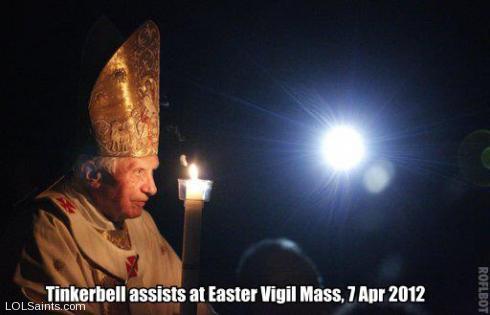 Tinkerbell assists at Easter Vigil Mass in Rome, April 7 2012