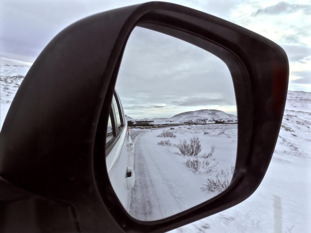 Iceland. Thru the car mirror