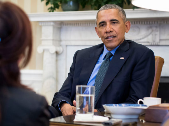 President Obama in the Oval Office on Friday during an interview with Michiko Kakutani, the chief book critic for The New York Times. Credit Doug Mills/The New York Times 