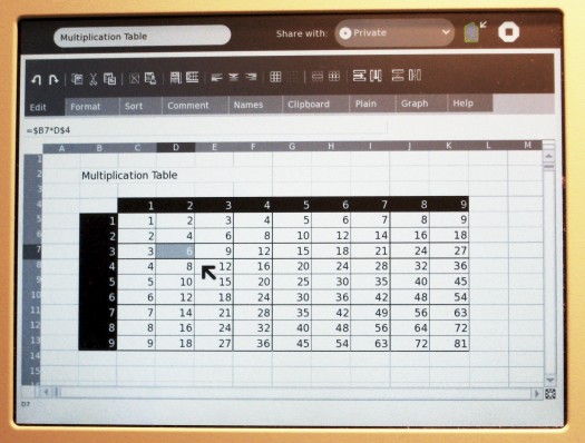 Photo of SocialCalc on an XO-1