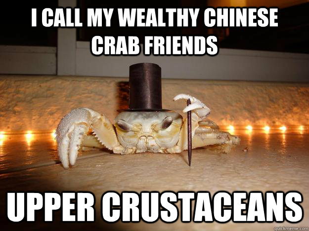 I call my wealthy Chinese crab friends upper crustaceans  Fancy Crab