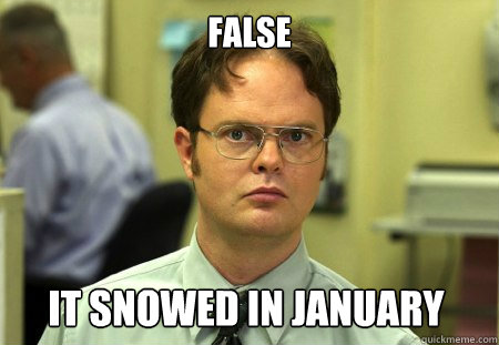 False it snowed in january  Dwight