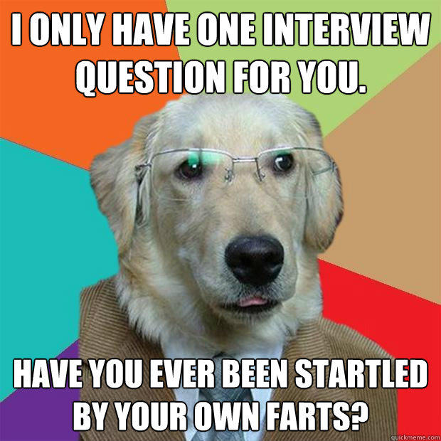 I only have one interview question for you.  Have you ever been startled by your own farts?  Business Dog