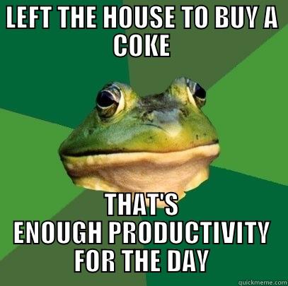 LEFT THE HOUSE TO BUY A COKE THAT'S ENOUGH PRODUCTIVITY FOR THE DAY Foul Bachelor Frog