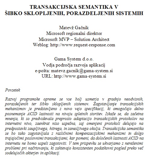 Transakcijska semantika v šibko sklopljenih, porazdeljenih sistemih