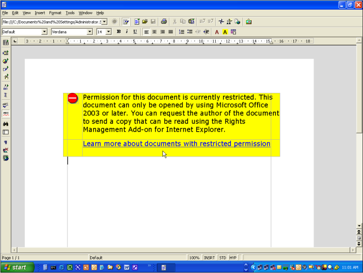 Trying to open a DRM-protected Microsoft Office Document in StarOffice