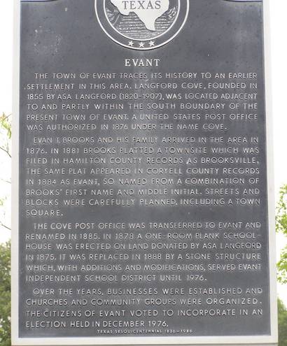 Evant TX Historical Marker