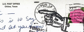 Ottine, Texas return to sender postmark