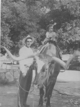 Girl riding a longhorn