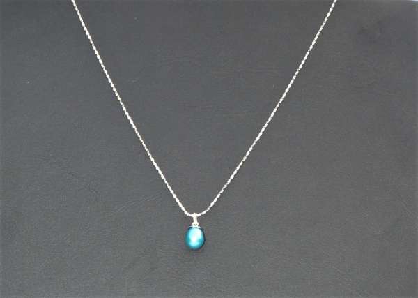 Teal colour single pearl drop necklace