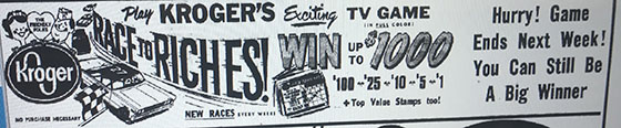 Kroger promotion 1960s - Race to Riches TV show 