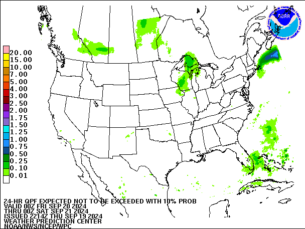 24-Hour 10th
                     Percentile QPF valid 00Z September 21, 2024