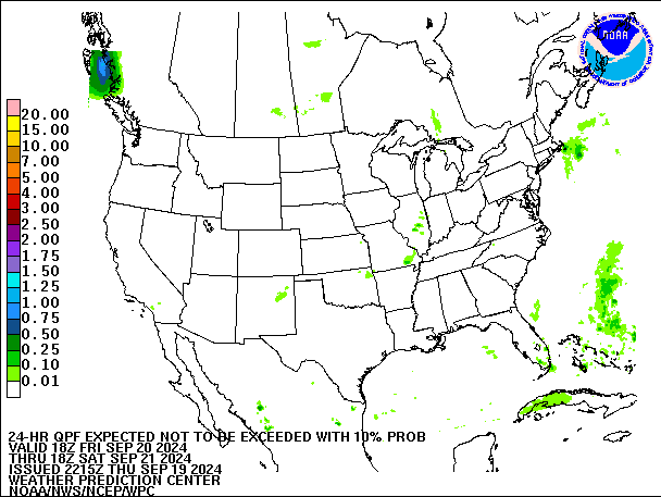 24-Hour 10th
                     Percentile QPF valid 18Z September 21, 2024