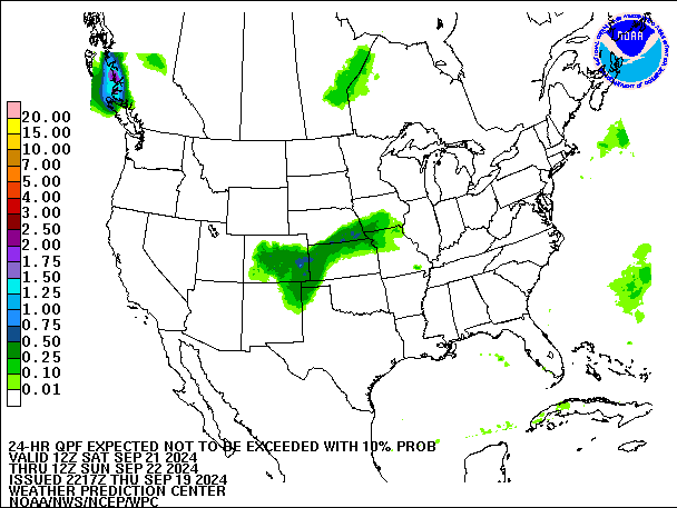 24-Hour 10th
                     Percentile QPF valid 12Z September 22, 2024