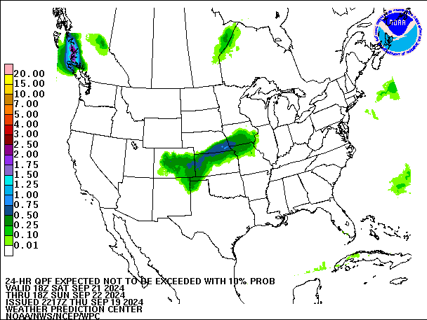 24-Hour 10th
                     Percentile QPF valid 18Z September 22, 2024