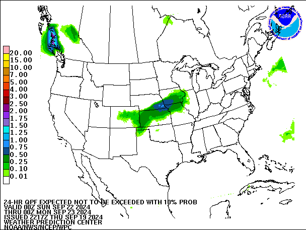 24-Hour 10th
                     Percentile QPF valid 00Z September 23, 2024