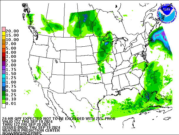 24-Hour 25th
                     Percentile QPF valid 12Z September 20, 2024