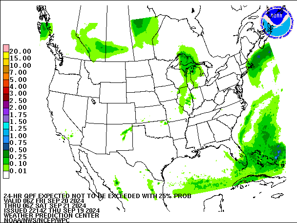 24-Hour 25th
                     Percentile QPF valid 06Z September 21, 2024