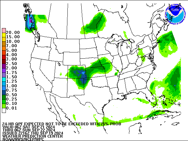 24-Hour 25th
                     Percentile QPF valid 06Z September 22, 2024